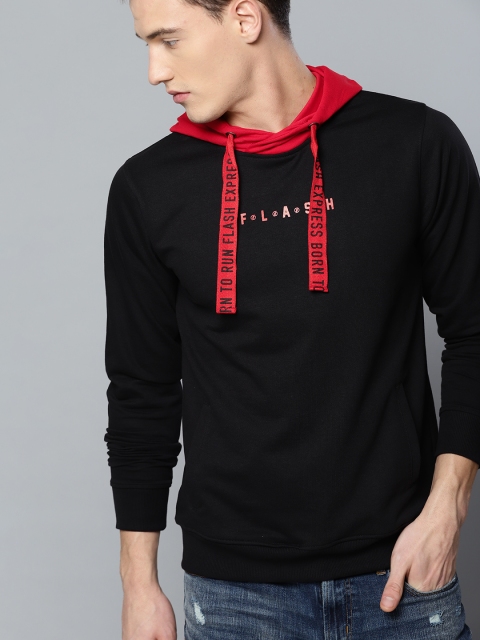 

Justice League Men Black Solid Hooded Sweatshirt