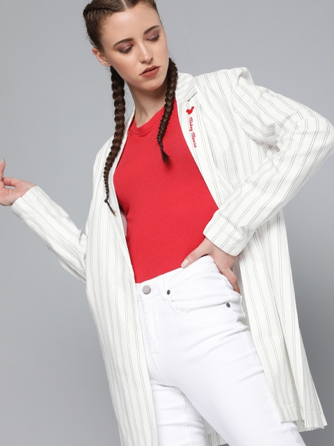 

Kook N Keech Disney Women White & Grey Striped Open Front Lightweight Casual Blazer