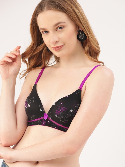

DressBerry Black & Purple Printed Non-Wired Lightly Padded Everyday Bra DB-WPD-BRA-027M