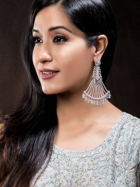 

Rubans Silver-Toned & White Handcrafted Leaf Shaped Drop Earrings