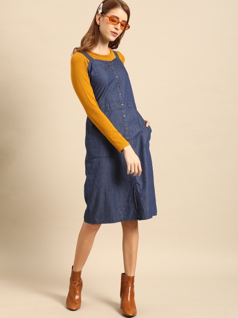 

DressBerry Women Solid Blue Pinafore Dress