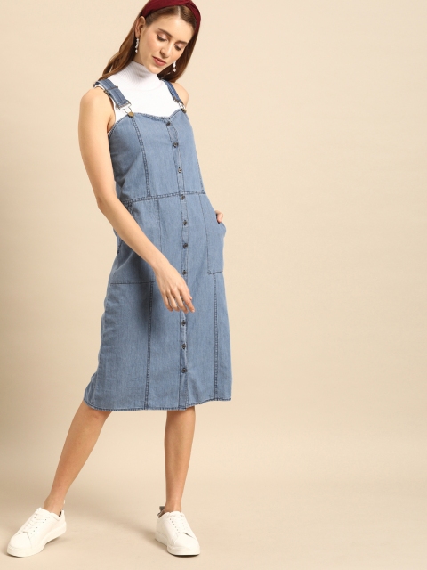 

DressBerry Women Solid Blue Pinafore Dress