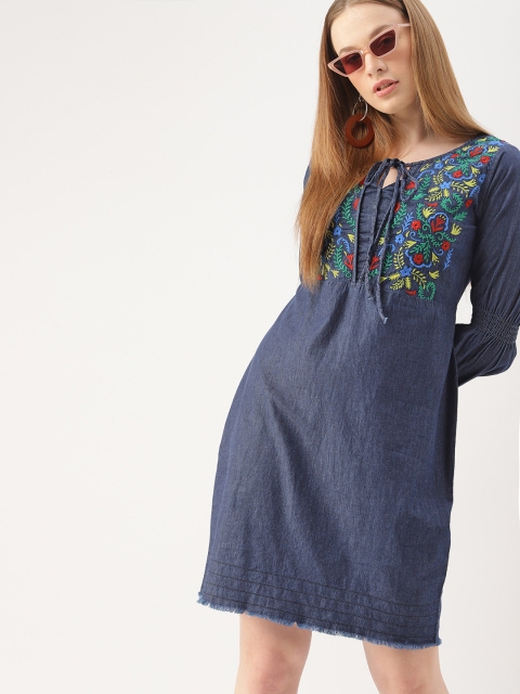 

DressBerry Women Navy Blue Denim A-Line Dress