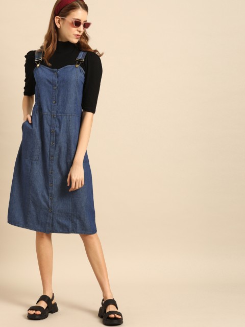 

DressBerry Women Solid Blue Pinafore Dress
