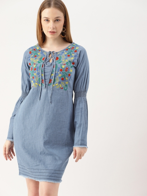 

DressBerry Women Blue Solid Denim A-Line Dress
