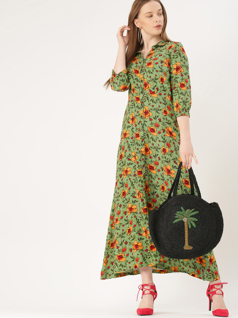 

DressBerry Women Green & Red Floral Printed Maxi Dress