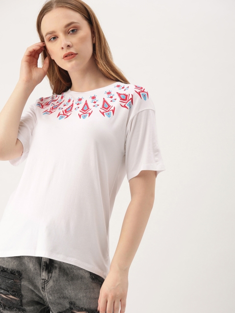 

DressBerry Women White Printed Round Neck T-shirt