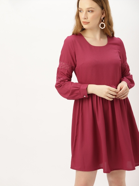 

DressBerry Women Solid Fuchsia Pink Fit and Flare Dress