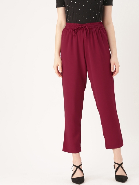 

DressBerry Women Maroon Regular Fit Solid Cropped Regular Trousers