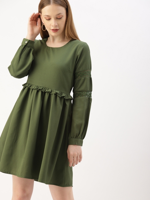 

DressBerry Women Solid Olive Green A-Line Dress