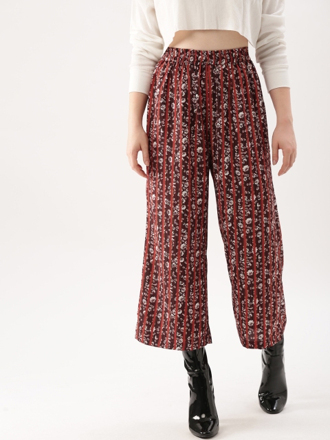 

DressBerry Women Rust Red & Black Regular Fit Printed Cropped Parallel Trousers