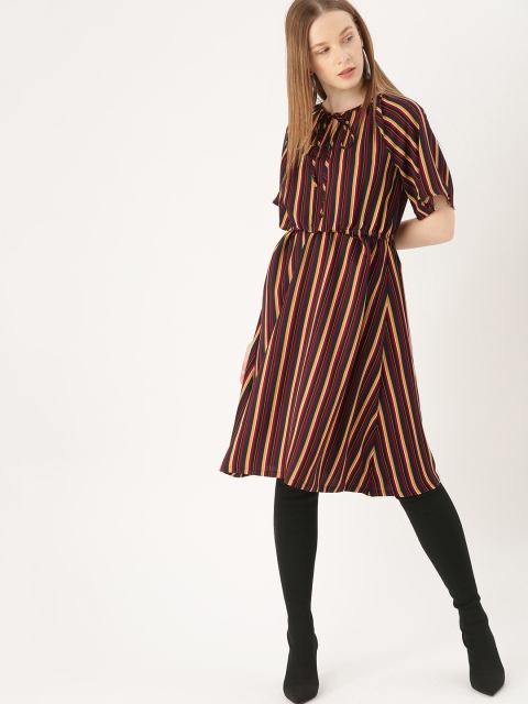 

DressBerry Women Maroon & Black Striped A-Line Dress