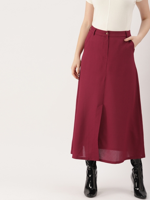 

DressBerry Women Maroon Solid Midi A-Line Skirt