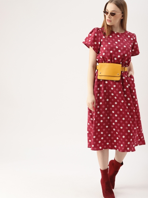 

DressBerry Women Red & White Printed Fit and Flare Dress