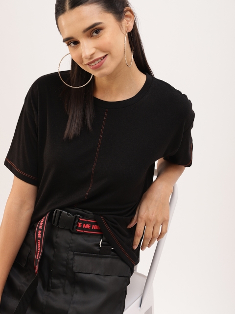 

DressBerry Women Black Solid Round Neck T-shirt