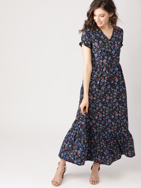 

DressBerry Women Black & Blue Floral Print Wrap Maxi Dress