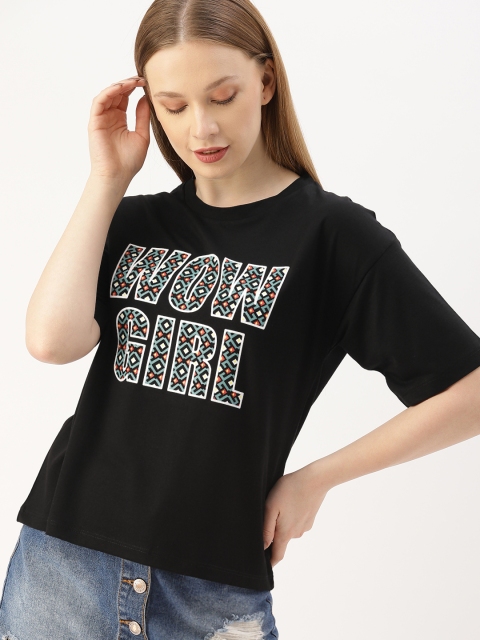

DressBerry Women Black Printed Round Neck T-shirt