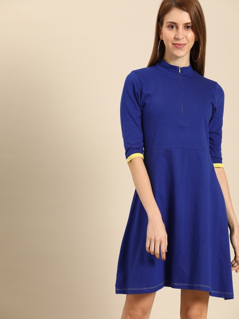 

DressBerry Women Solid Blue Fit and Flare Dress