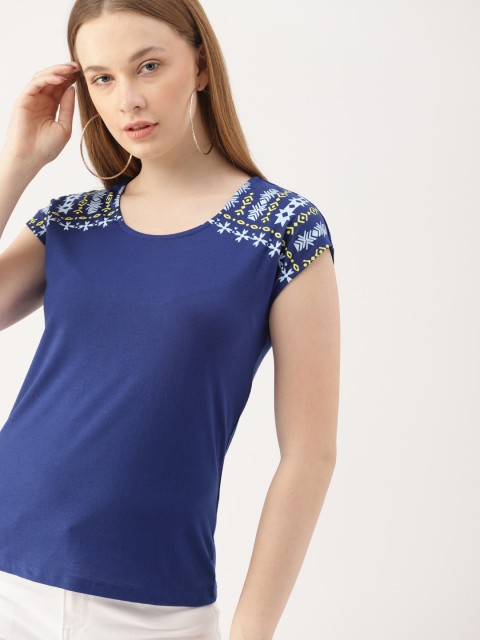 

DressBerry Women Blue Solid Round Neck T-shirt