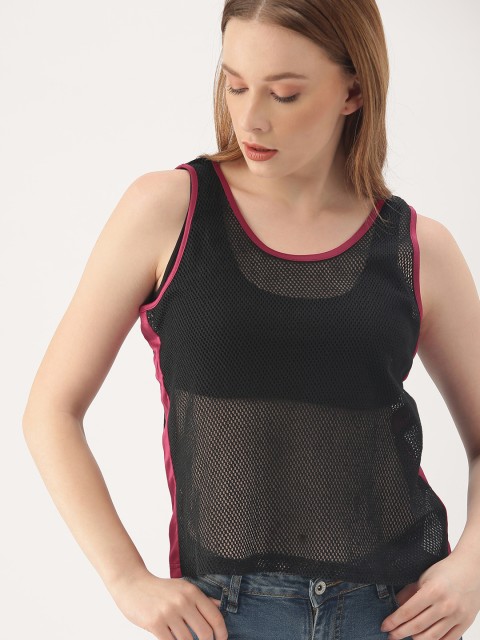 

DressBerry Women Black Solid Round Neck Mesh T-shirt