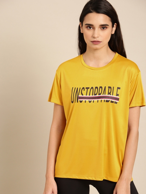 

DressBerry Women Mustard Yellow Printed Round Neck T-shirt
