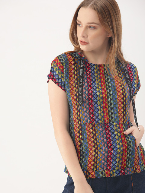 

DressBerry Women Multicoloured Printed Hooded Top, Multi