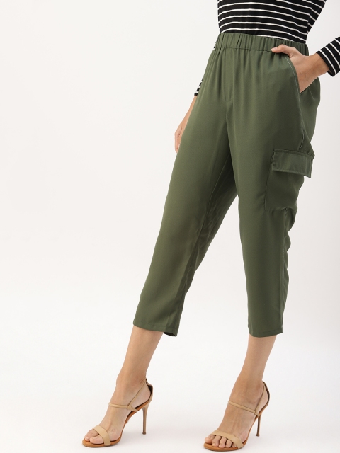 

DressBerry Women Olive Green Regular Fit Solid Trousers