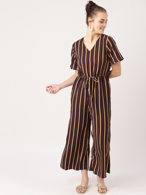 

DressBerry Women Black & Maroon Striped Basic Jumpsuit