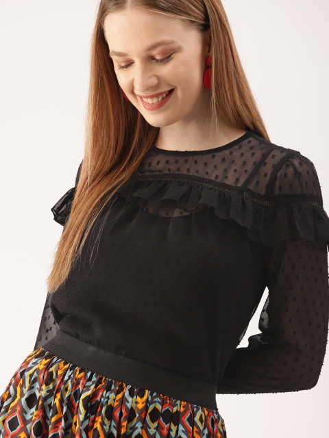 

DressBerry Women Black Self Design Empire Top