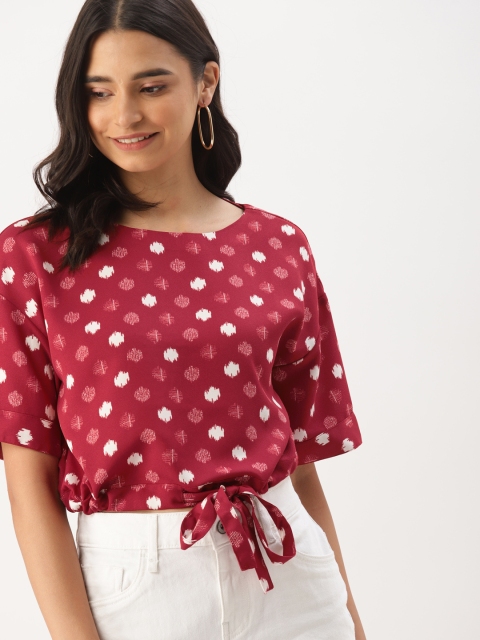 

DressBerry Women Red & White Printed Crop Top