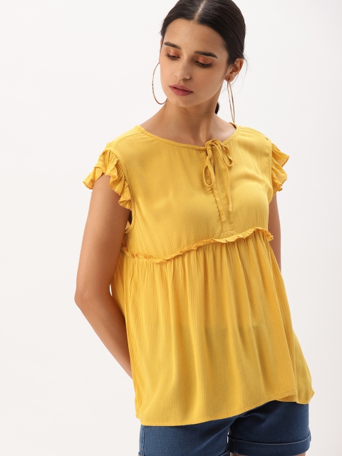

DressBerry Women Yellow Solid Empire Top