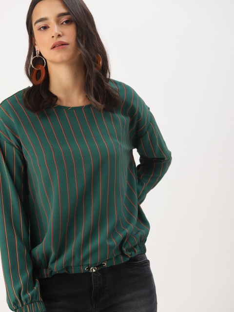

DressBerry Women Green & Red Striped Blouson Top