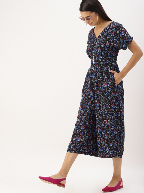

DressBerry Women Black & Blue Printed Culotte Jumpsuit