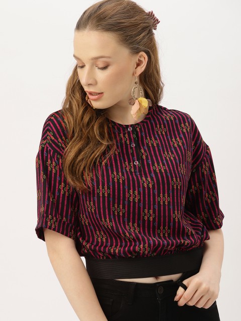 

DressBerry Women Black Printed Blouson Top