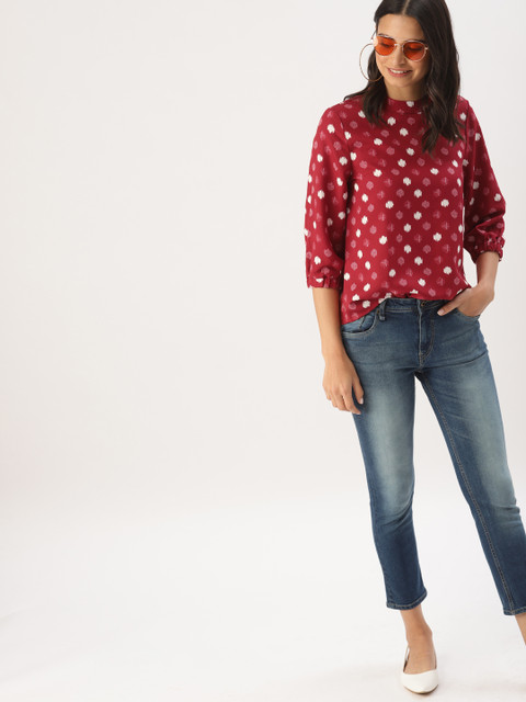 

DressBerry Women Red & White Printed Top