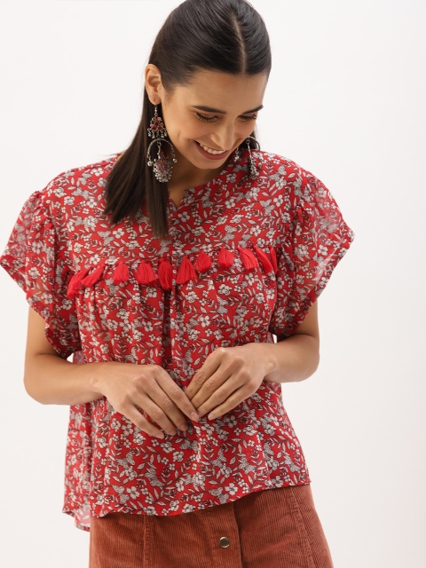

DressBerry Women Red Floral Printed High-Low Top