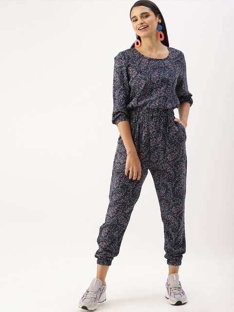 

DressBerry Women Navy Blue & White Printed Basic Jumpsuit