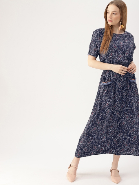 

DressBerry Women Navy Blue & White Printed Maxi Dress