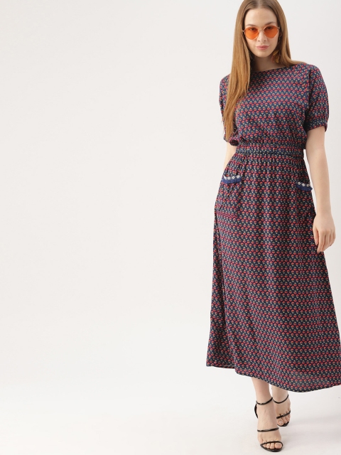 

DressBerry Women Navy Blue & Red Printed Maxi Dress