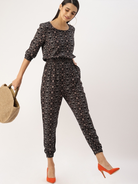 

DressBerry Women Black & Beige Printed Basic Jumpsuit