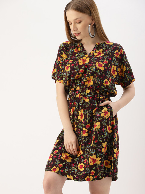 

DressBerry Women Floral Printed Black A-Line Dress