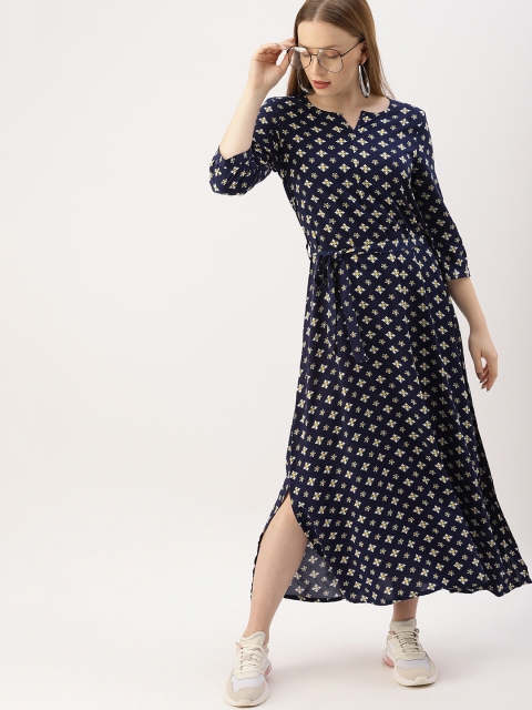 

DressBerry Women Printed Navy Blue A-Line Dress