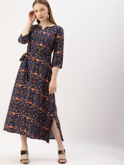 

DressBerry Women Printed Navy Blue A-Line Dress