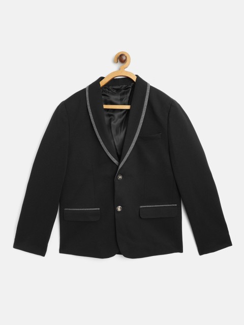 

Indian Terrain Boys Black Solid Shawl Collar Single-Breasted Blazer
