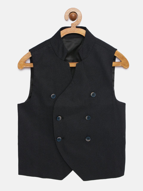 

Indian Terrain Boys Black Solid Double-Breasted Waistcoat