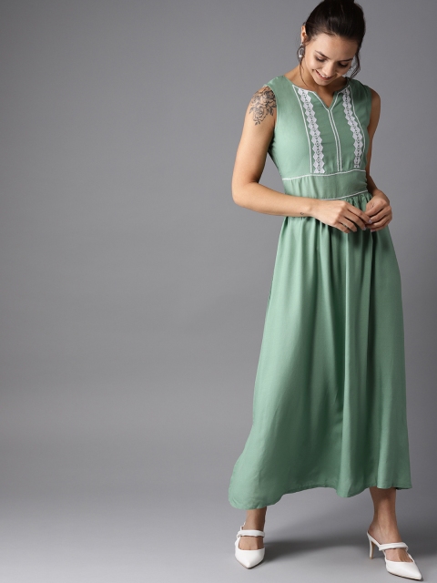 

HERE&NOW Women Green Solid Maxi Dress