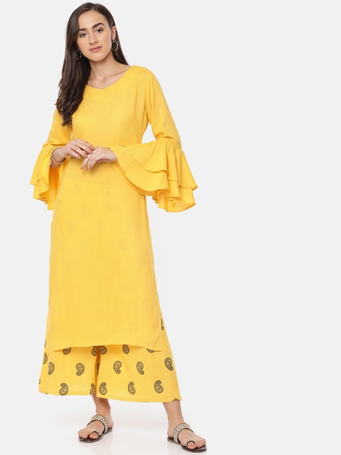 

HERE&NOW Women Yellow & Black Solid Kurta with Palazzos