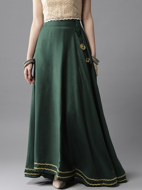 

HERE&NOW Women Green Solid Maxi Flared Skirt