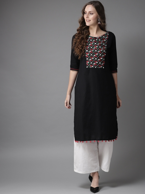 

HERE&NOW Women Black Yoke Design Straight Kurta