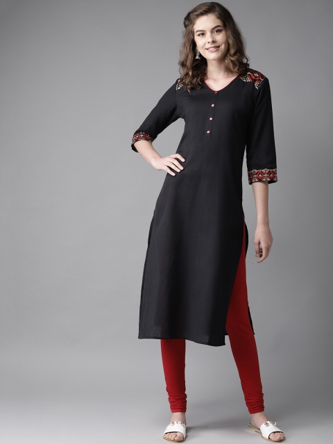 

HERE&NOW Women Black Solid Straight Kurta